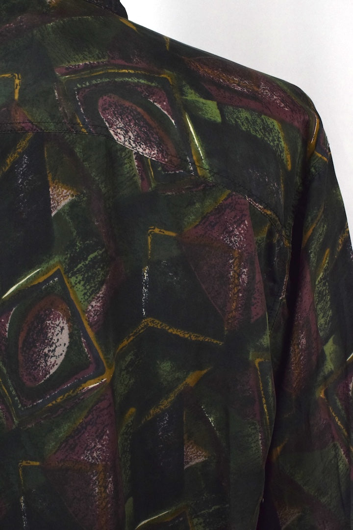 Abstract Print Silk Shirt