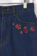 Load image into Gallery viewer, Rose Print Denim Mini Skirt