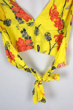 Load image into Gallery viewer, Reworked Yellow Floral Tie Up Top