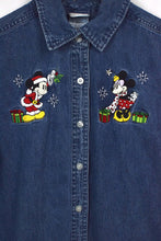 Load image into Gallery viewer, 90s/00s Mickey Mouse Santa Print Denim Top
