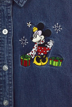 Load image into Gallery viewer, 90s/00s Mickey Mouse Santa Print Denim Top