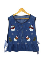 Load image into Gallery viewer, Reworked Christmas Denim Baby Doll Top