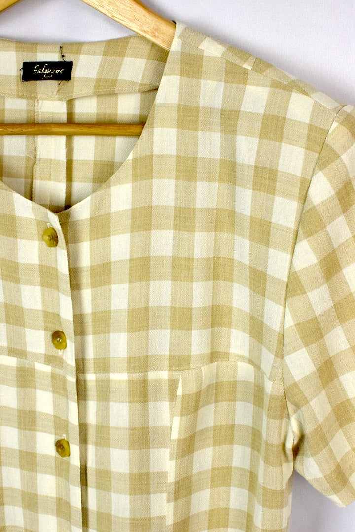 Beige Checkered Dress RetroStar Vintage Clothing