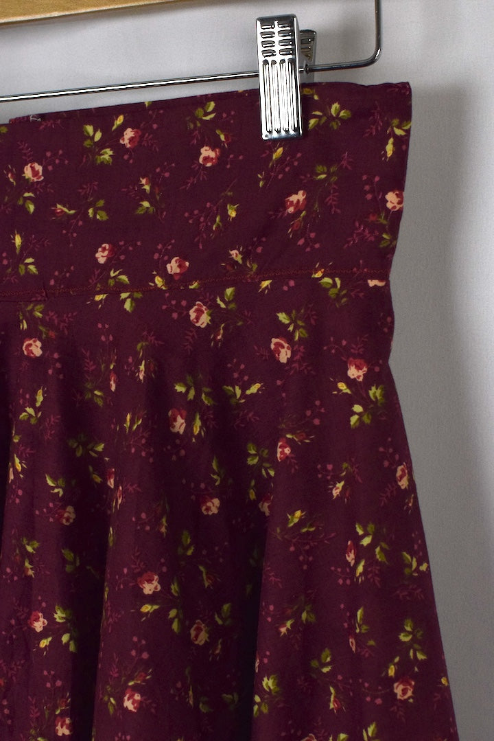 Reworked Red Floral Print Skirt