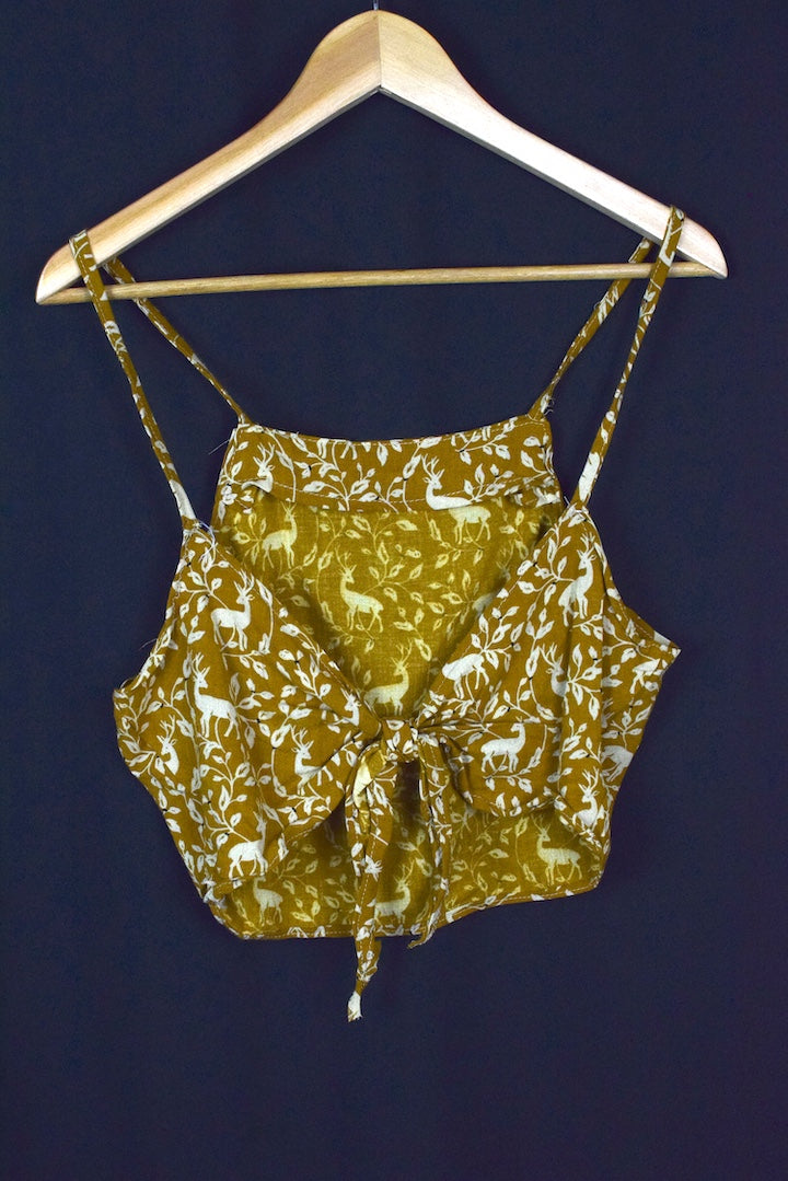 Reworked Deer Print Tie Up Top