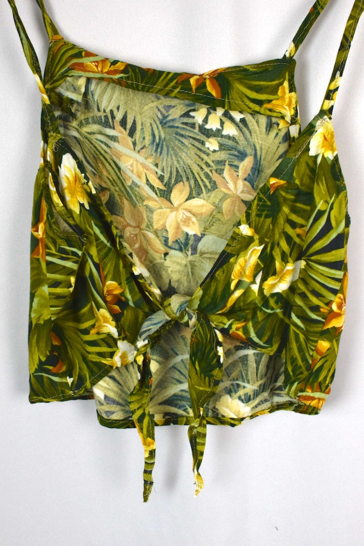Green Reworked Floral Print Tie Up Top