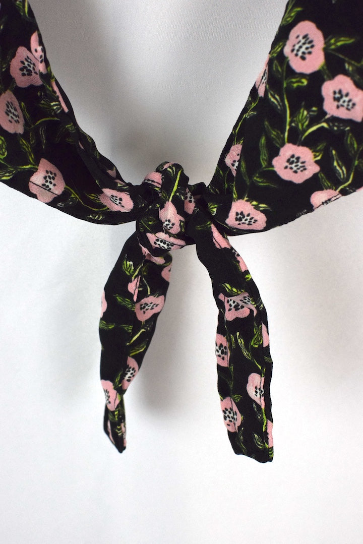 Reworked Floral Print Tie Up Top