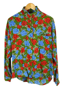 Red and Blue Rose Print Blouse