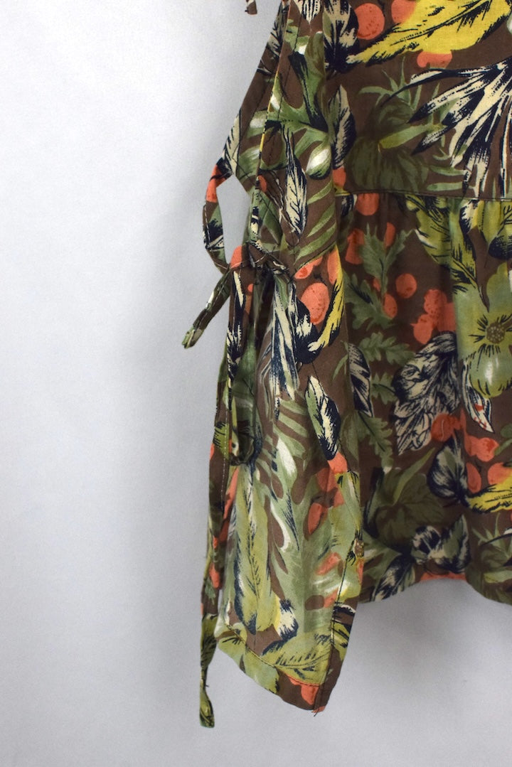 Reworked Floral Leaf Print Babydoll Top