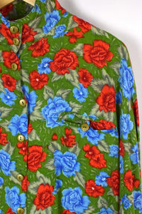 Red and Blue Rose Print Blouse