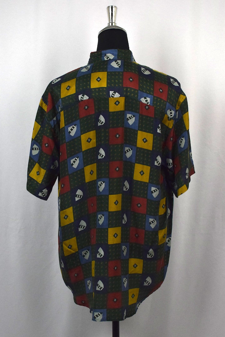 Abstract Print Silk Shirt