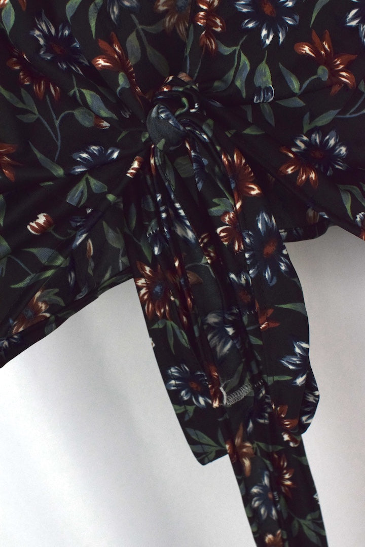 Reworked Floral Print Tie Up Top