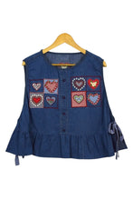 Load image into Gallery viewer, Reworked Lovehearts Denim Baby Doll Top