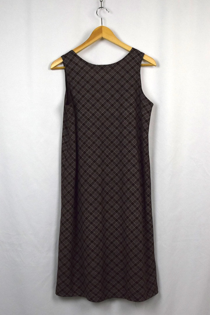 Brown Checkered Pattern Dress