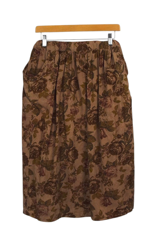 Rose Print Corduroy Skirt