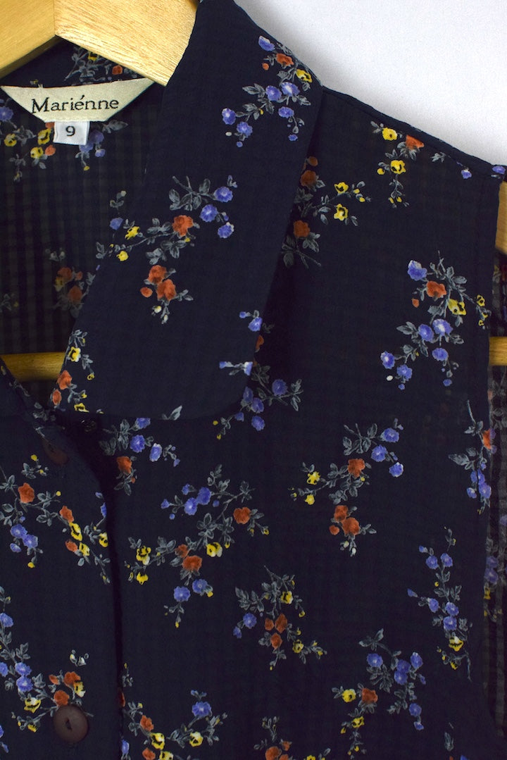 Navy Floral Print Tie Up Top