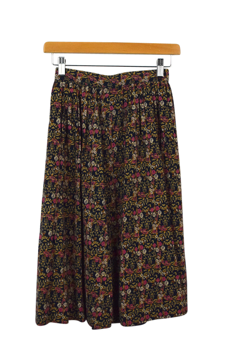 Reworked Navy Floral Print Skirt