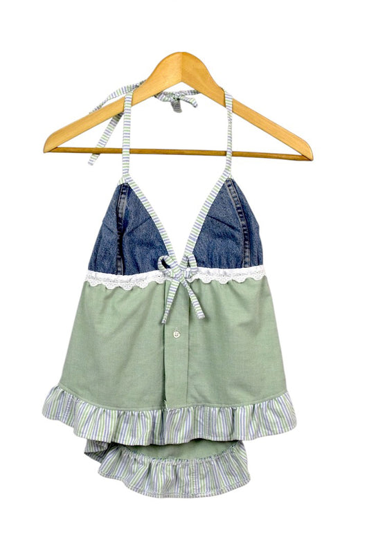 Reworked Green Tie Up Top