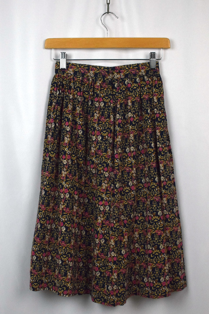 Reworked Navy Floral Print Skirt