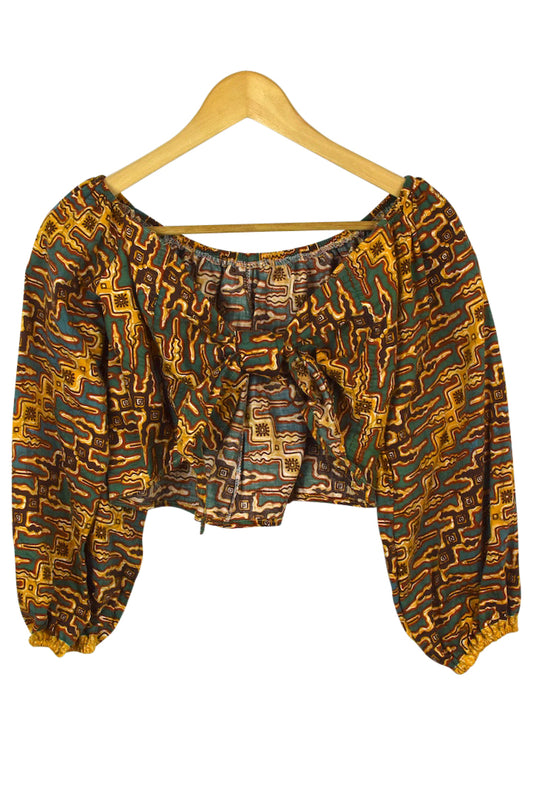 Reworked Abstract Print Tie Up Top