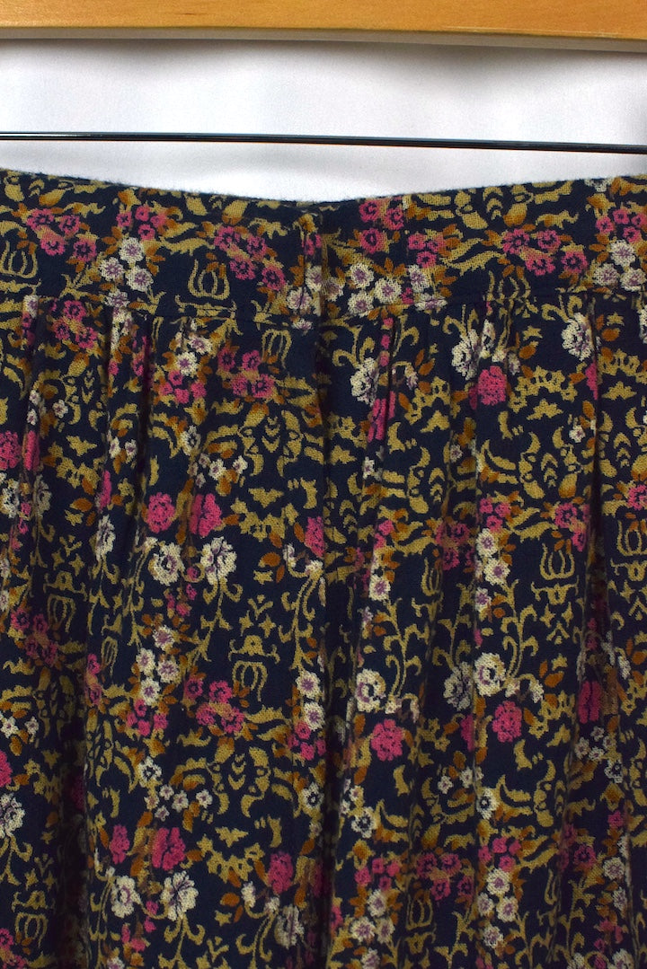 Reworked Navy Floral Print Skirt