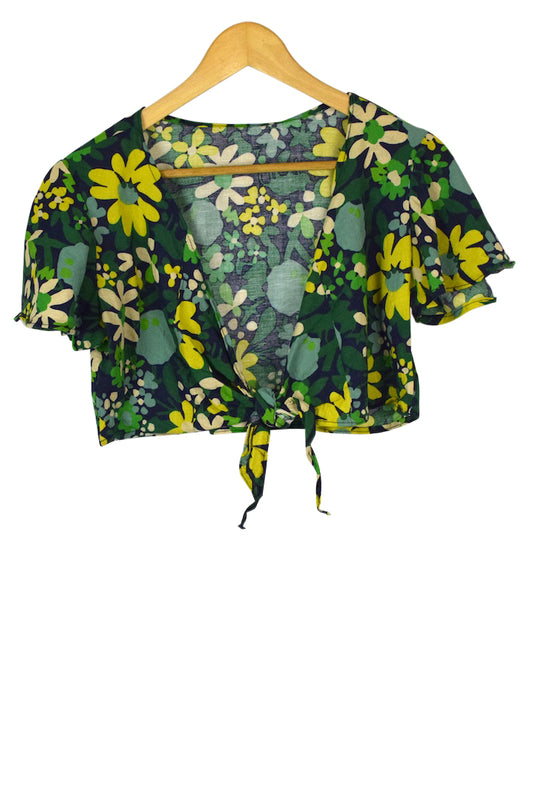 Reworked Abstract Floral Print Tie-Up Top