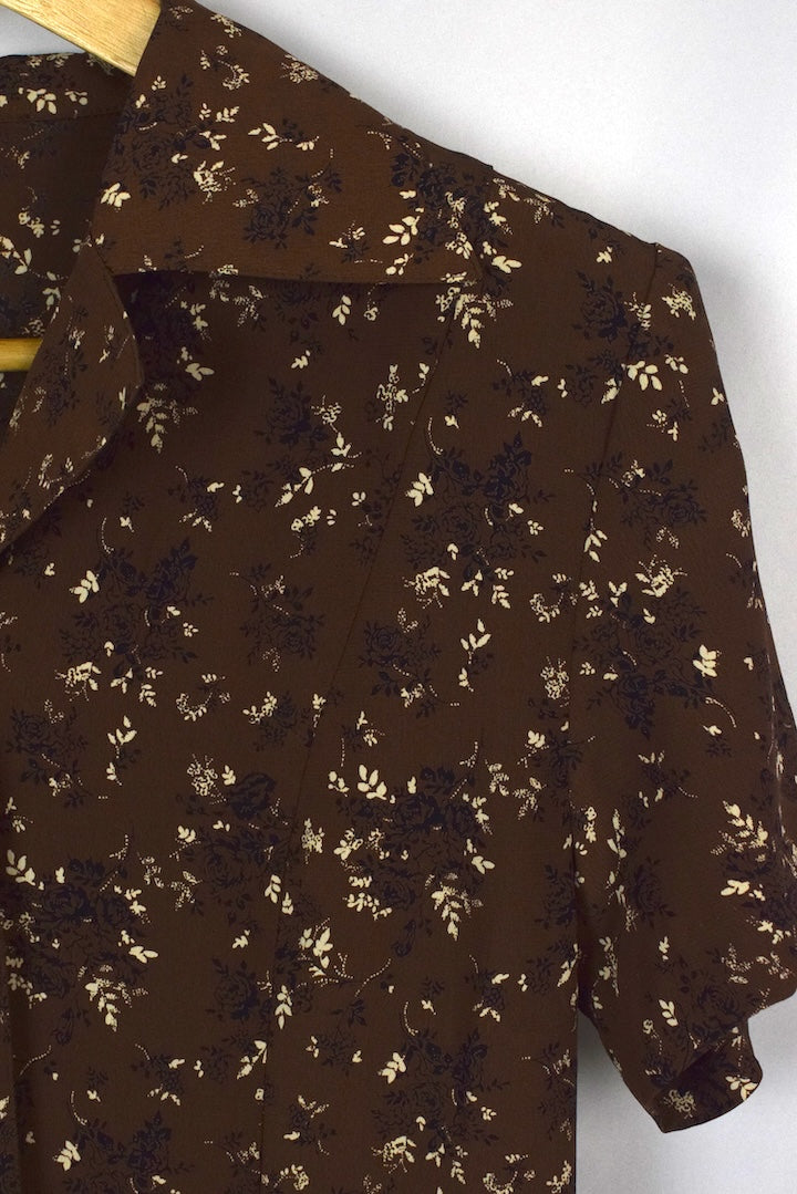 Reworked Brown Floral Print Dress