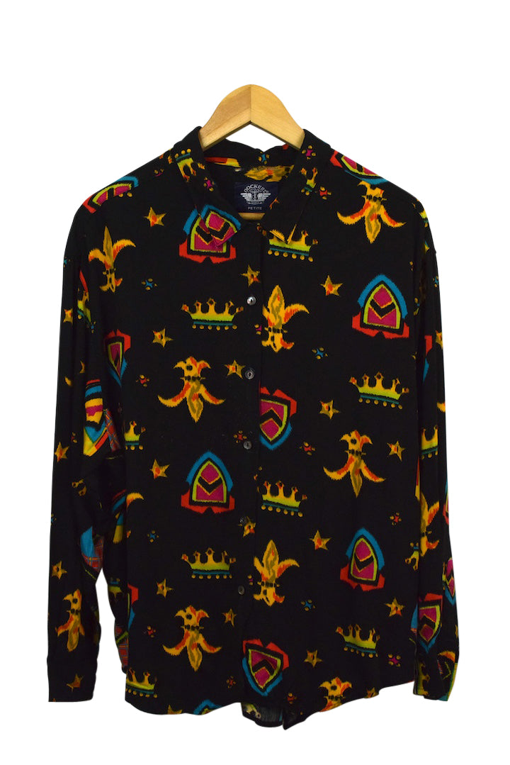 Abstract Crown Shield Print Blouse
