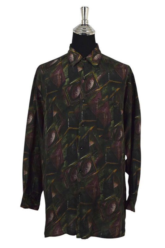 Abstract Print Silk Shirt