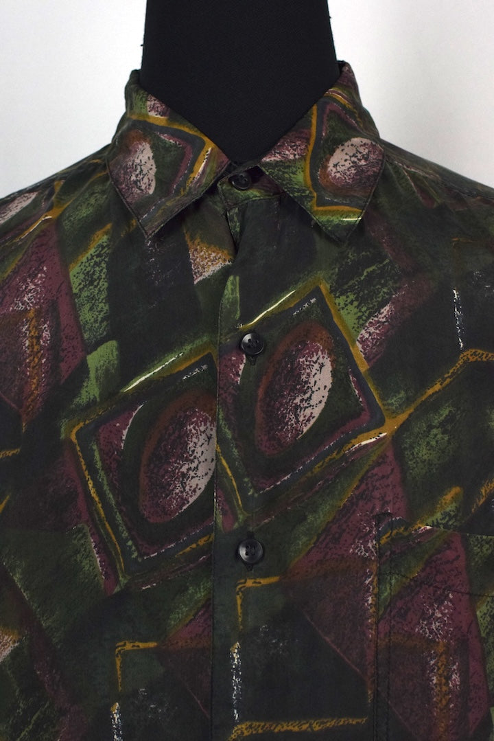 Abstract Print Silk Shirt