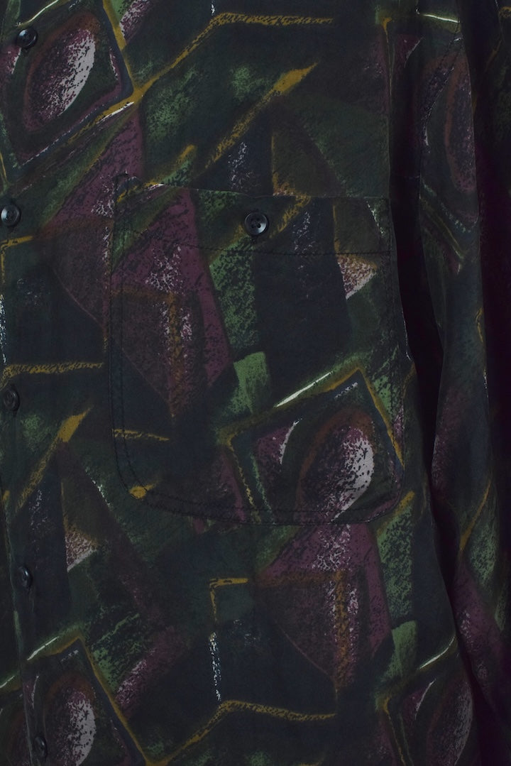 Abstract Print Silk Shirt