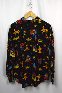 Abstract Crown Shield Print Blouse