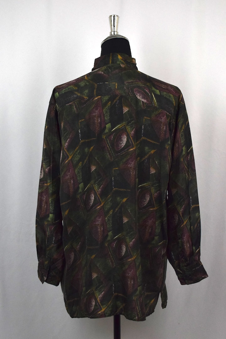 Abstract Print Silk Shirt