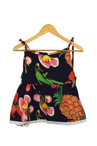 Reworked Floral Print Baby Doll Tie Up Top