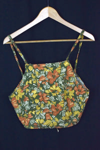 Reworked Abstract Floral Print Tie Up Top