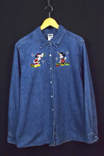 Load image into Gallery viewer, 90s Mickey and Minnie Mouse Denim Christmas Shirt
