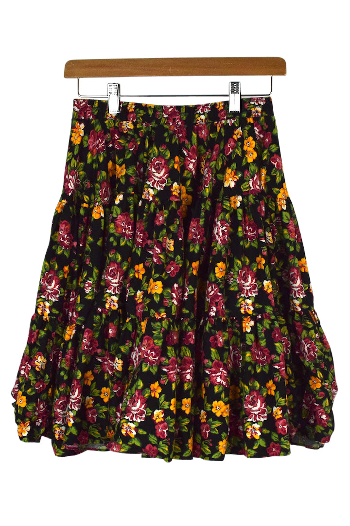 80s/90s Red Rose Print Skirt
