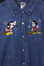 Load image into Gallery viewer, 90s Mickey and Minnie Mouse Denim Christmas Shirt
