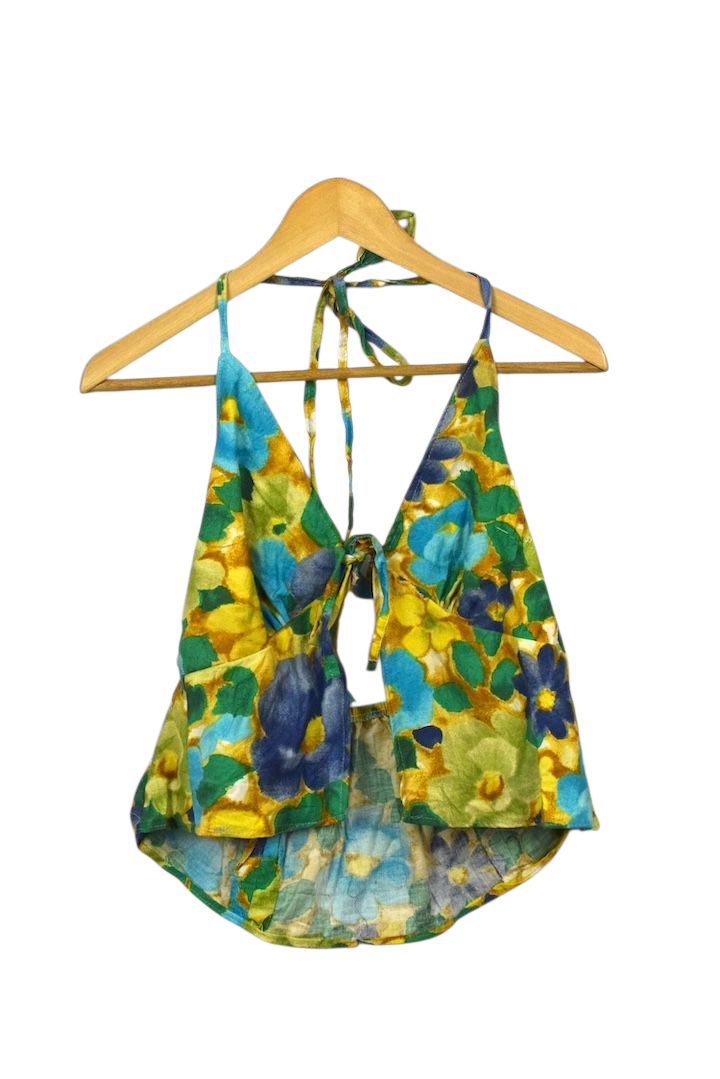 Reworked Floral Print Tie-Up Top