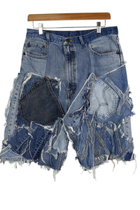 Reworked Denim Patchwork Shorts
