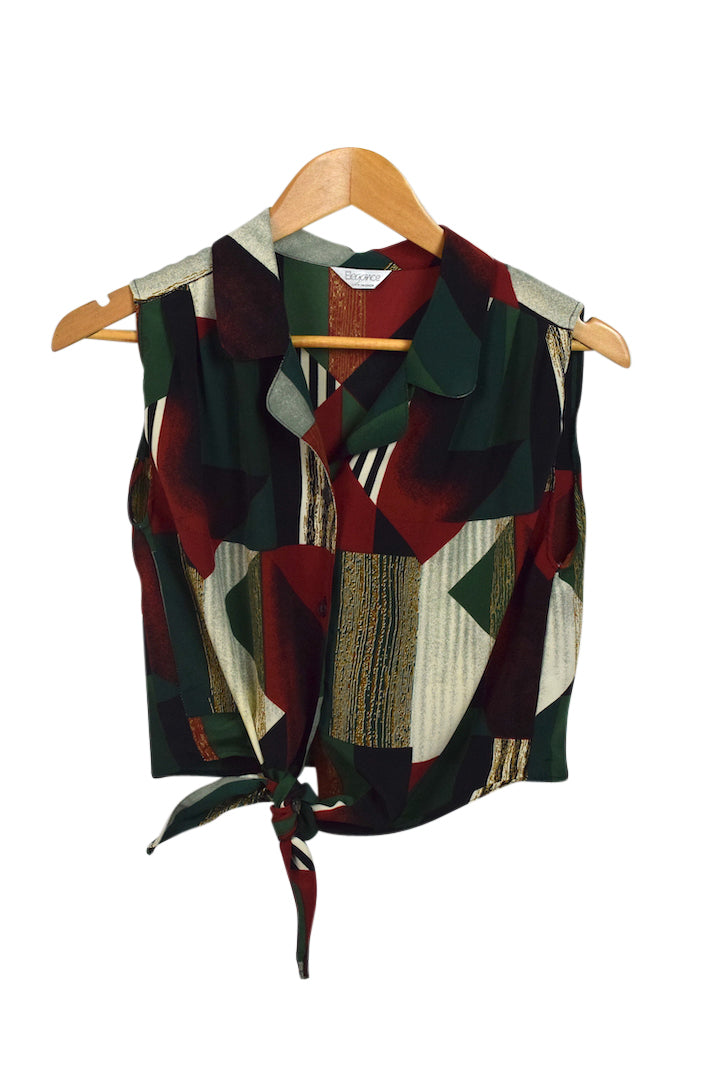 Colourful Abstract Print Tie-Up Blouse