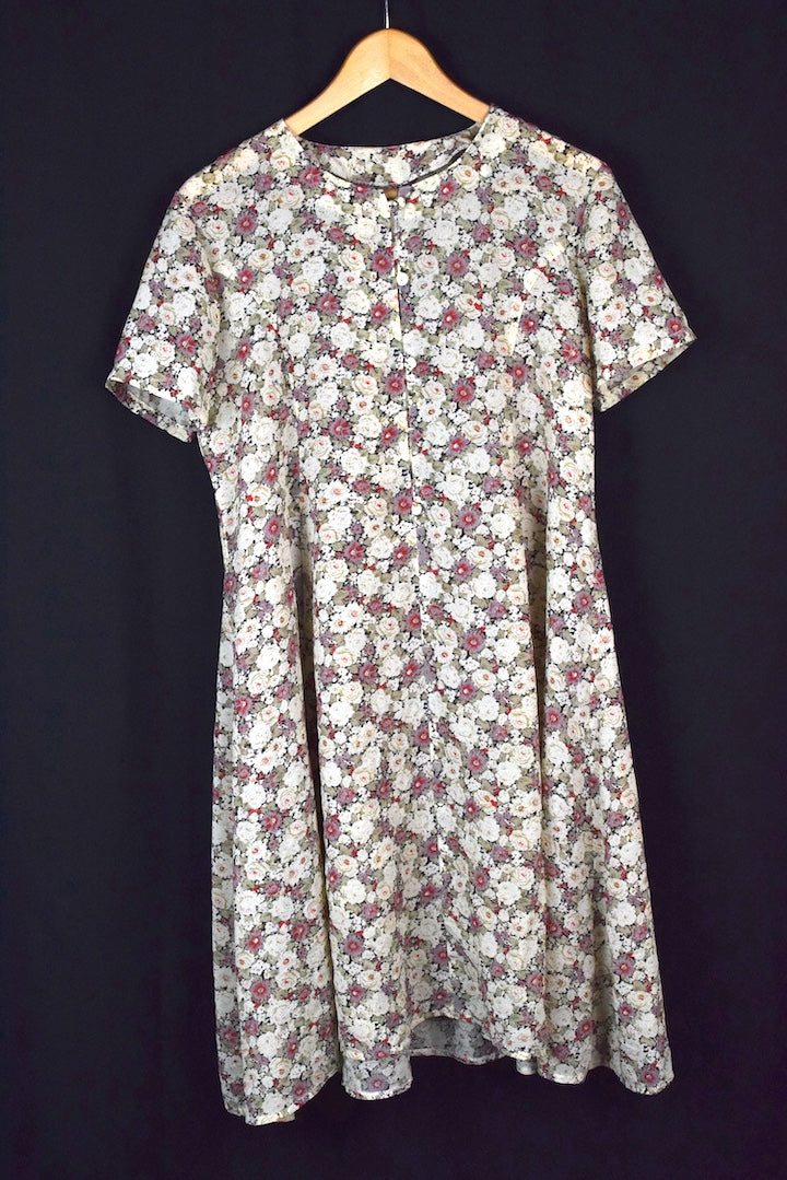 Reworked White Rose Print Dress