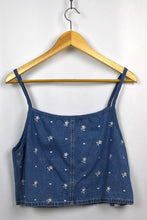 Load image into Gallery viewer, Reworked Denim Tie Up Top
