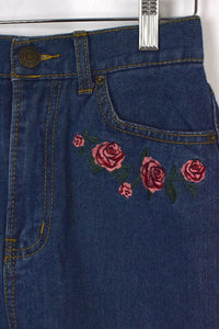 Rose Print Denim Mini Skirt