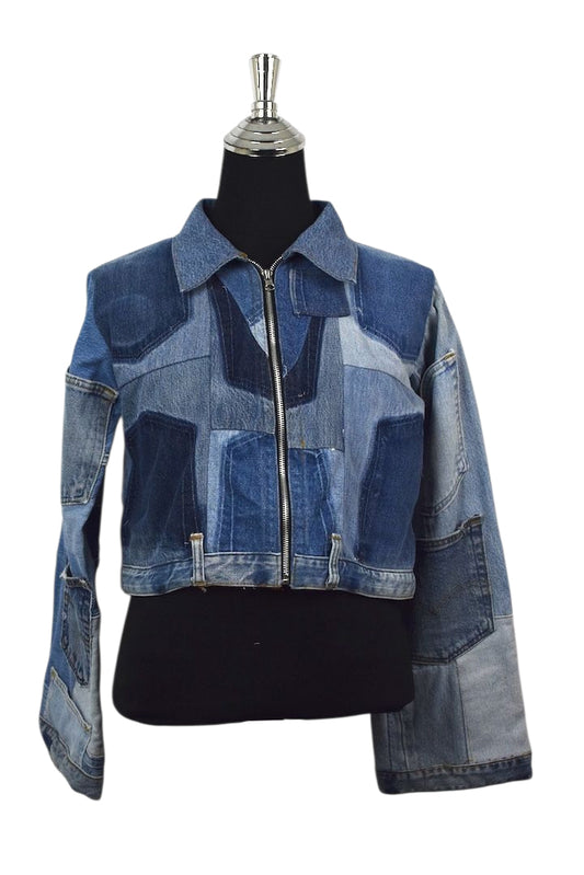 Reworked Patchwork Cropped Denim Jacket