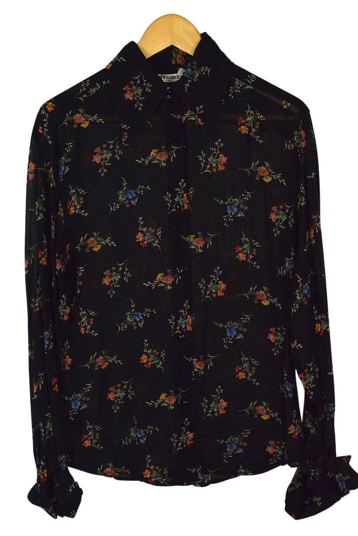 Black Sheer Floral Print Blouse