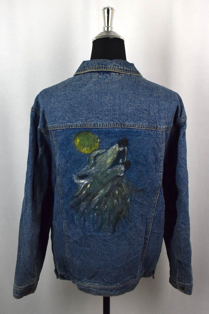Custom wolf and Moon Denim Jacket