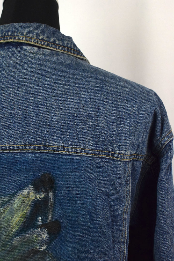 Custom wolf and Moon Denim Jacket