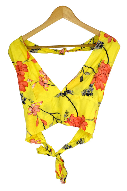 Reworked Yellow Floral Tie Up Top
