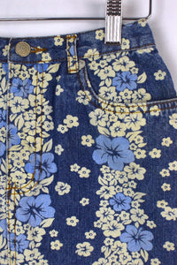 Denim Floral Print Skirt